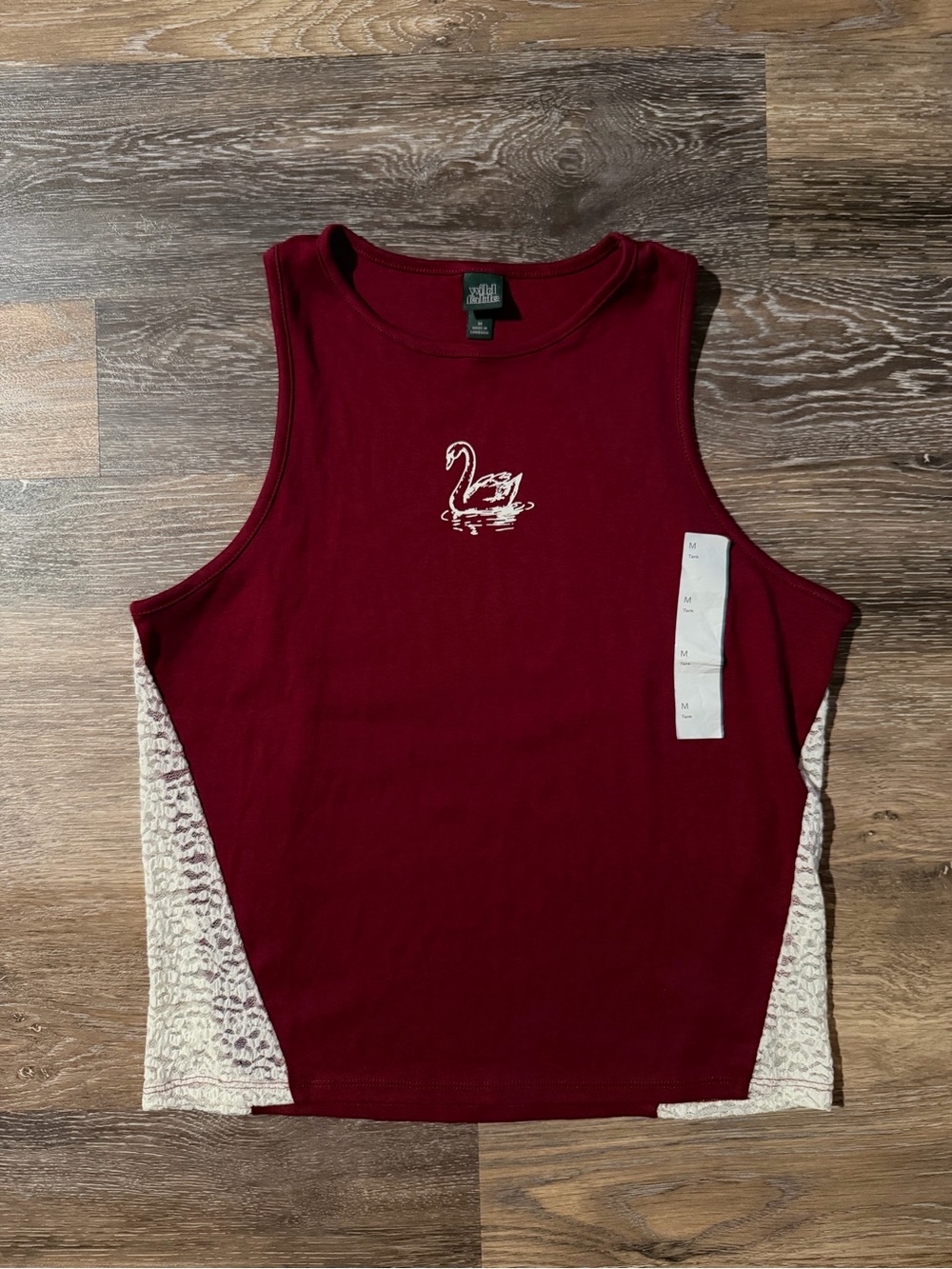 wild fable Burgundy Tank with Cream Lace Panels